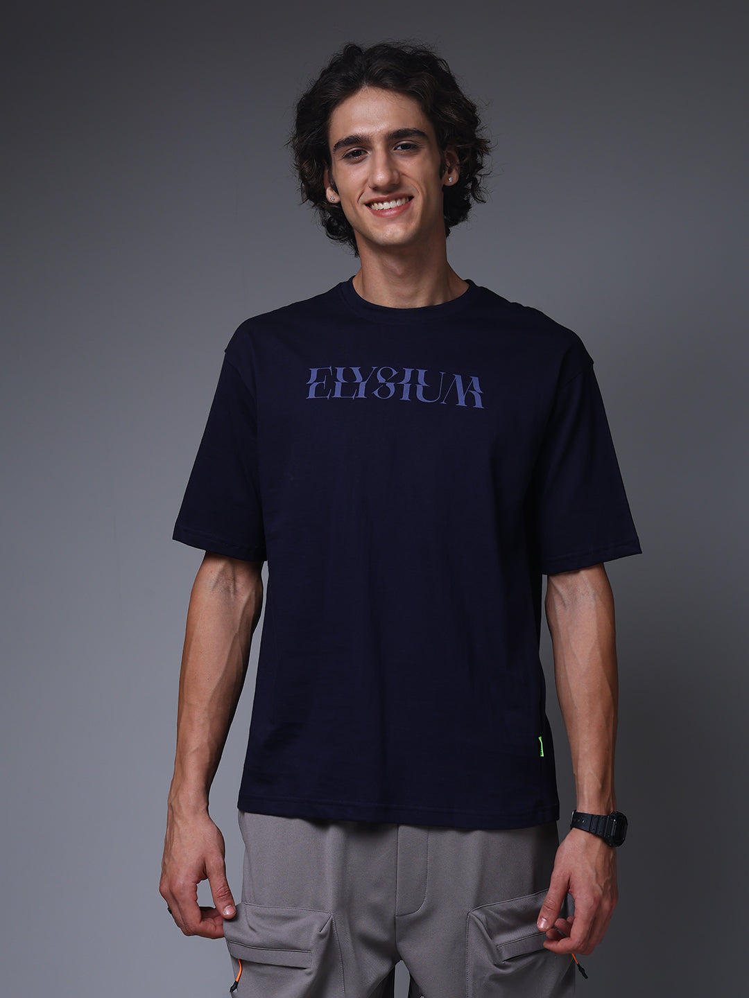 Men's Oversized Backprint Navy Tshirt