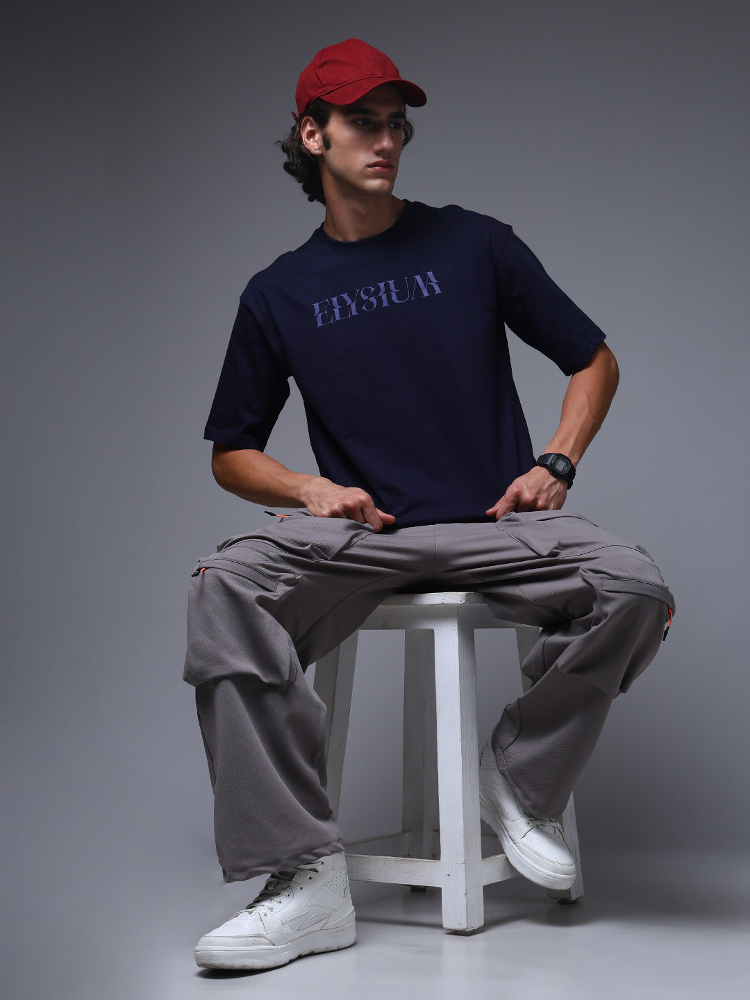 Men's Oversized Backprint Navy Tshirt