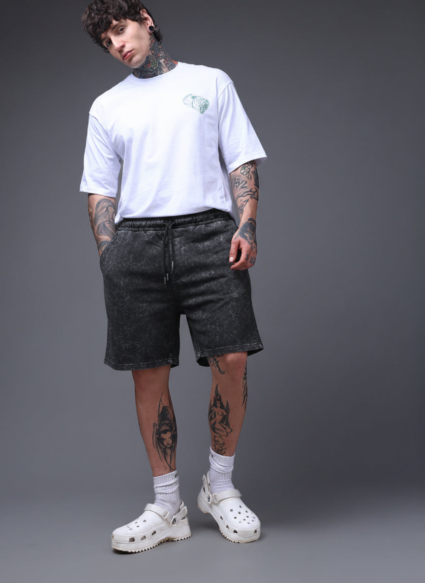 Men's Acidwashed Black Shorts