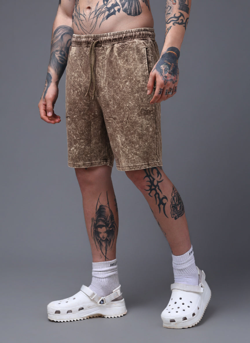 Men's Acidwashed Brown Shorts