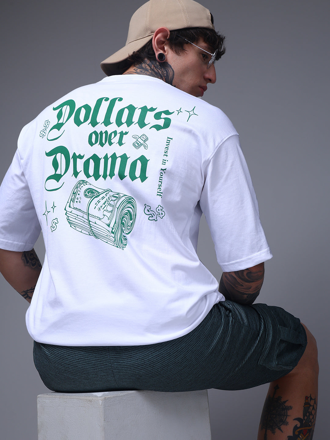 Men's Oversized Backprint White Tshirt