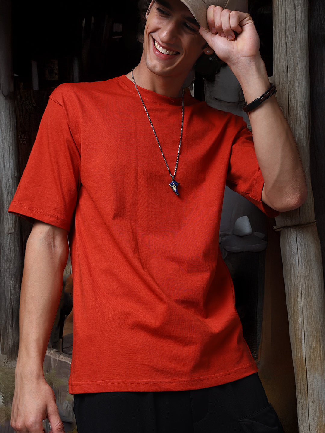 Men's Oversized Solid Orange Tshirt
