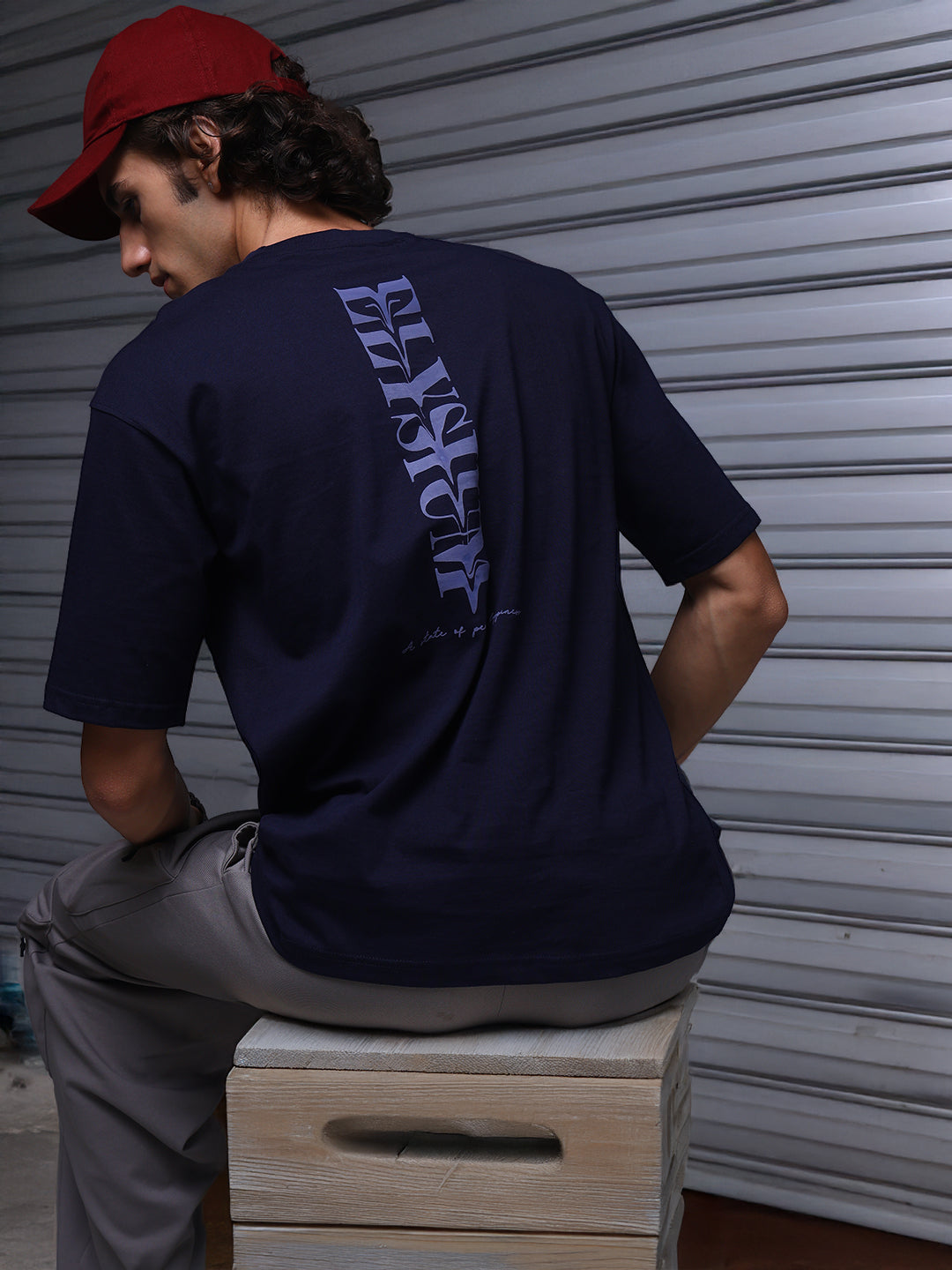 Men's Oversized Backprint Navy Tshirt