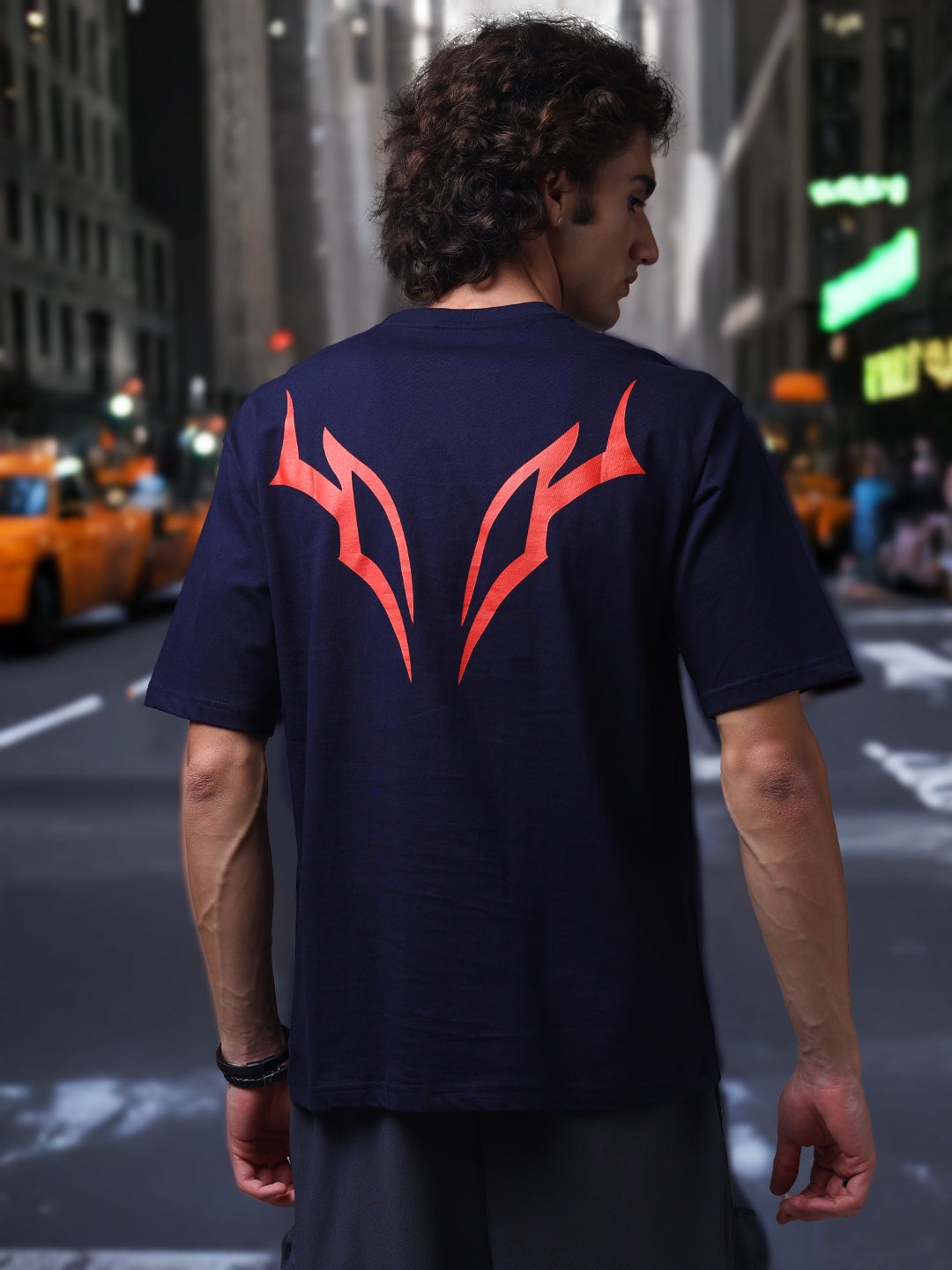 Men's Oversized Backprint Navy Tshirt