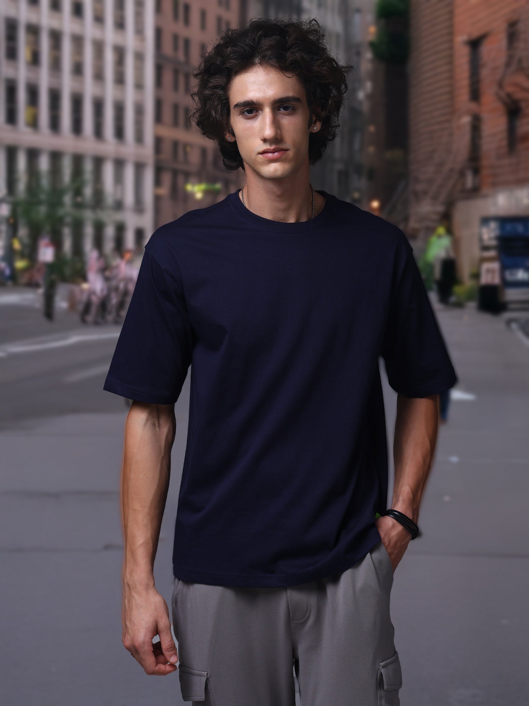 Men's Oversized Solid Navy Tshirt