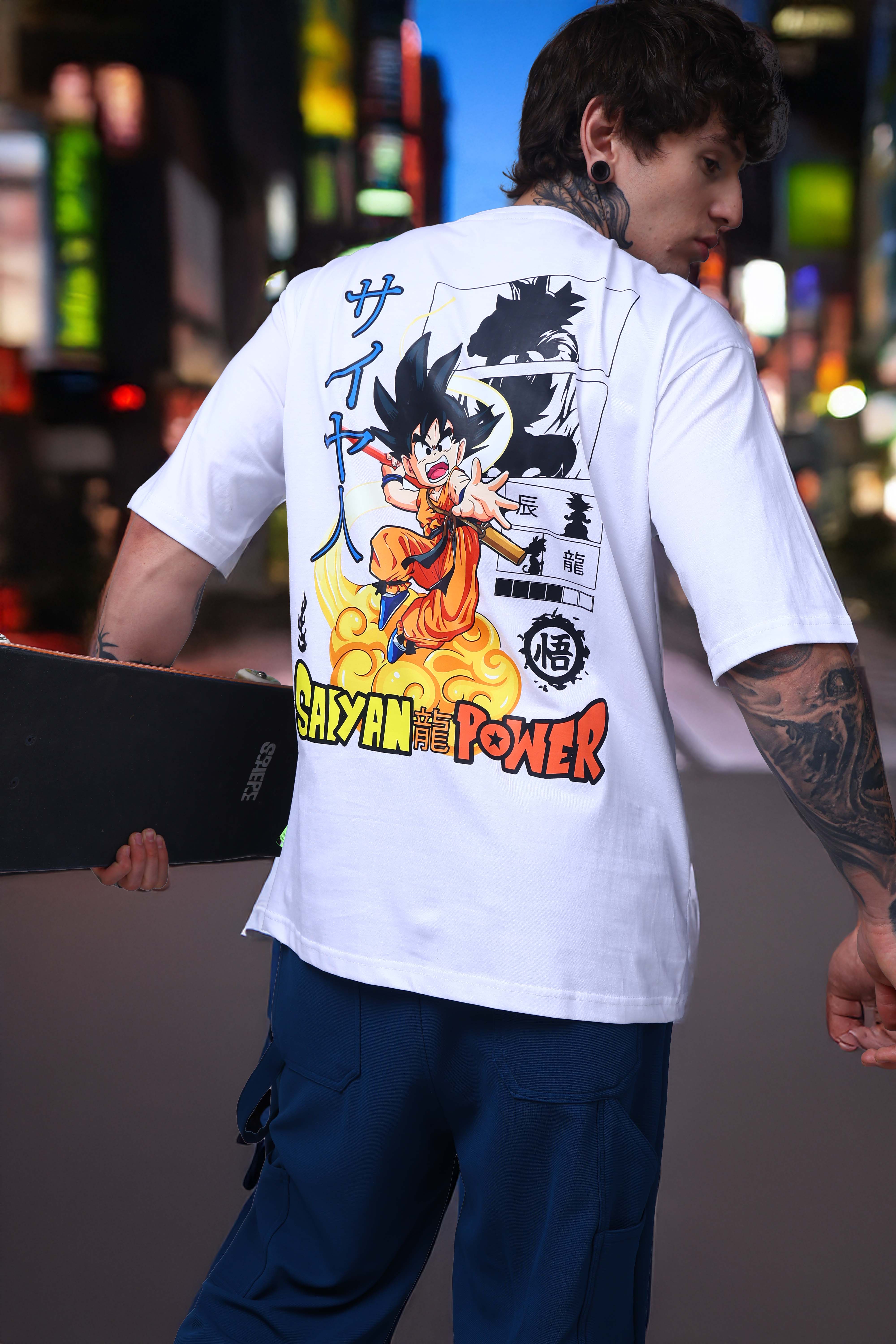 Men's Oversized Backprint Anime White Tshirt