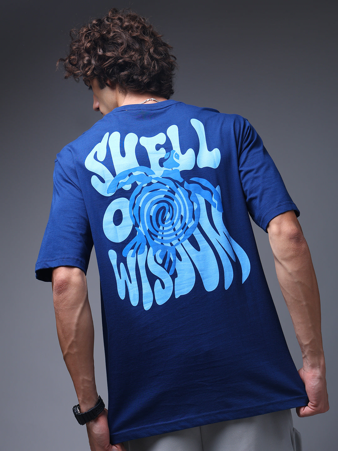 Men's Oversized Backprint Blue Tshirt