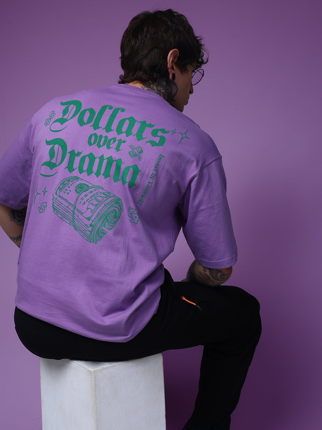 Men's Oversized Backprint Lavender Tshirt
