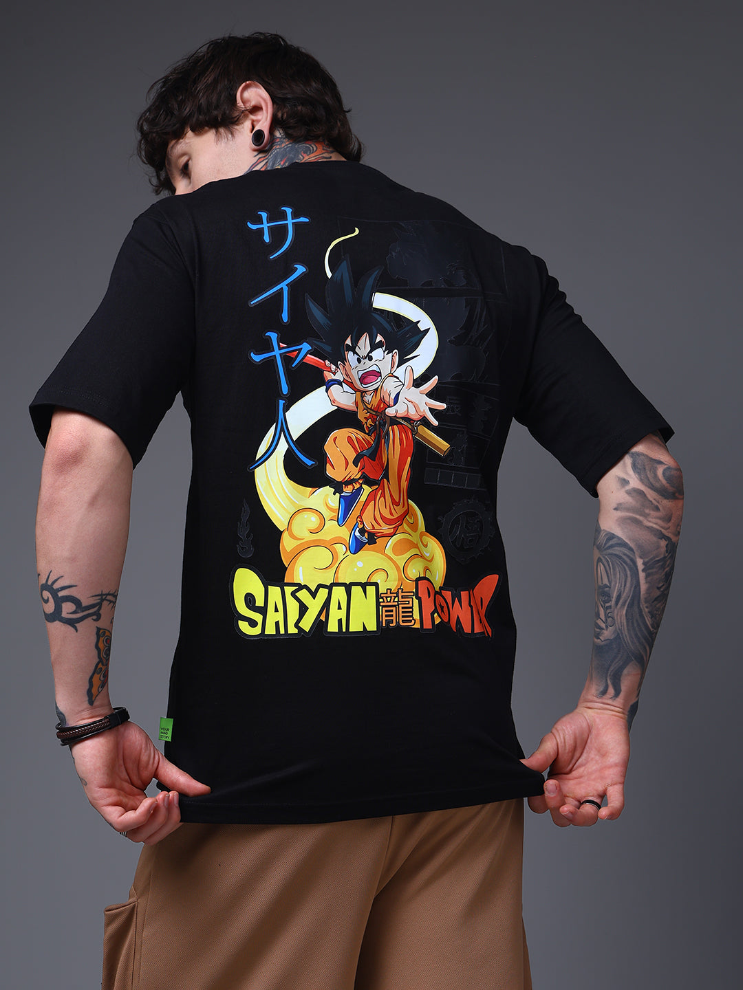 Men's Oversized Backprint Anime Black Tshirt