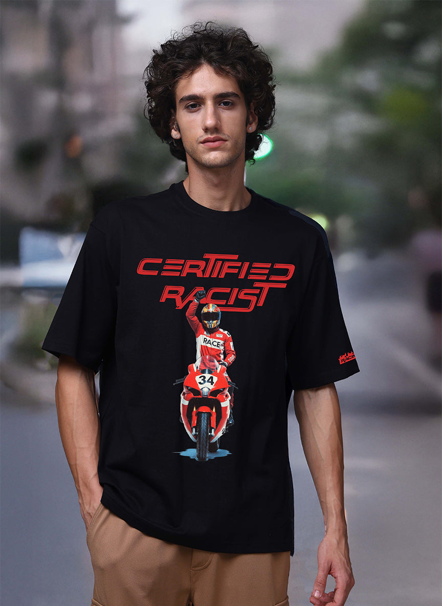 Men Black Oversized Graphic Print Cotton T-Shirt
