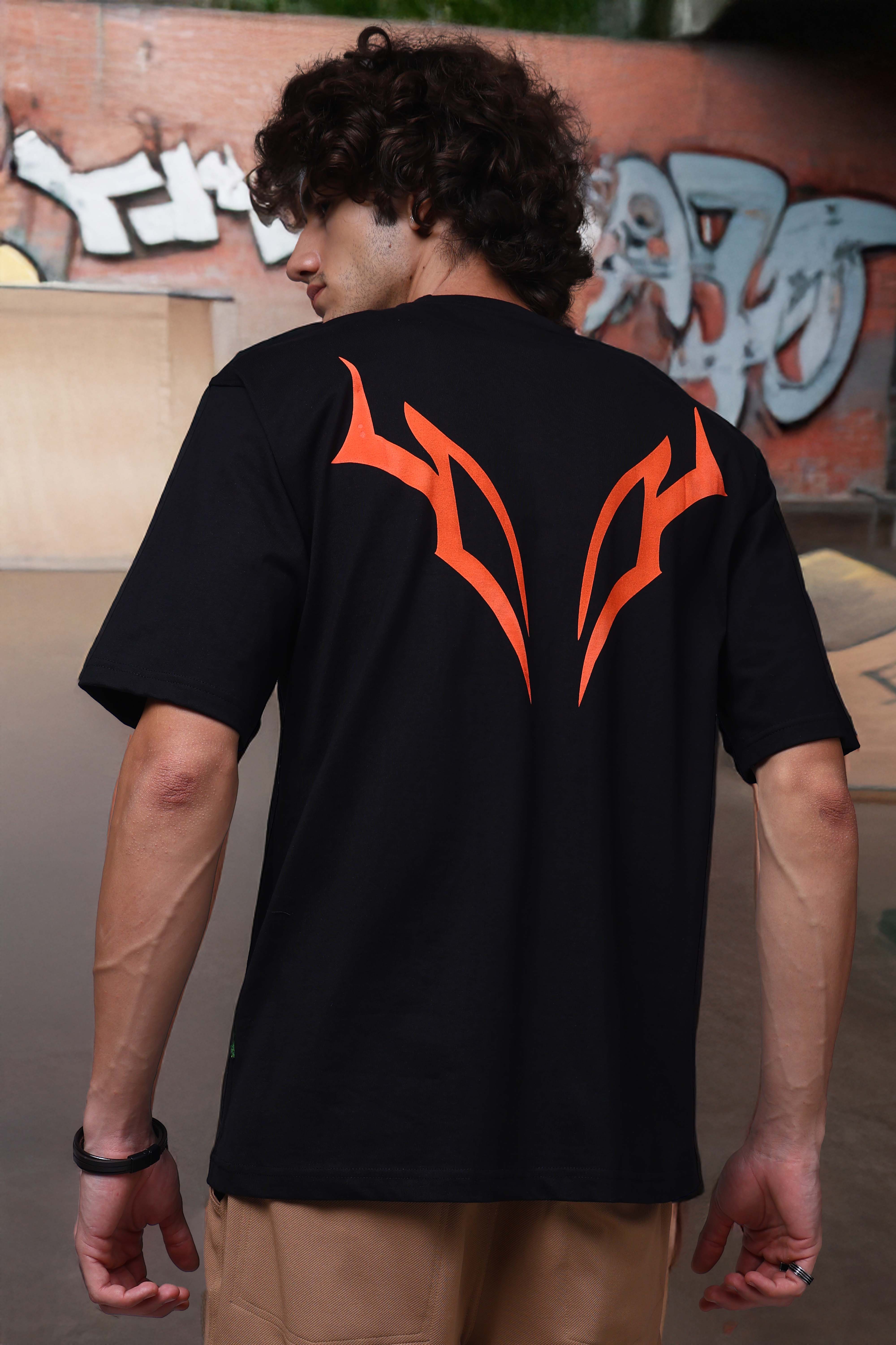 Men's Oversized Backprint Black Tshirt