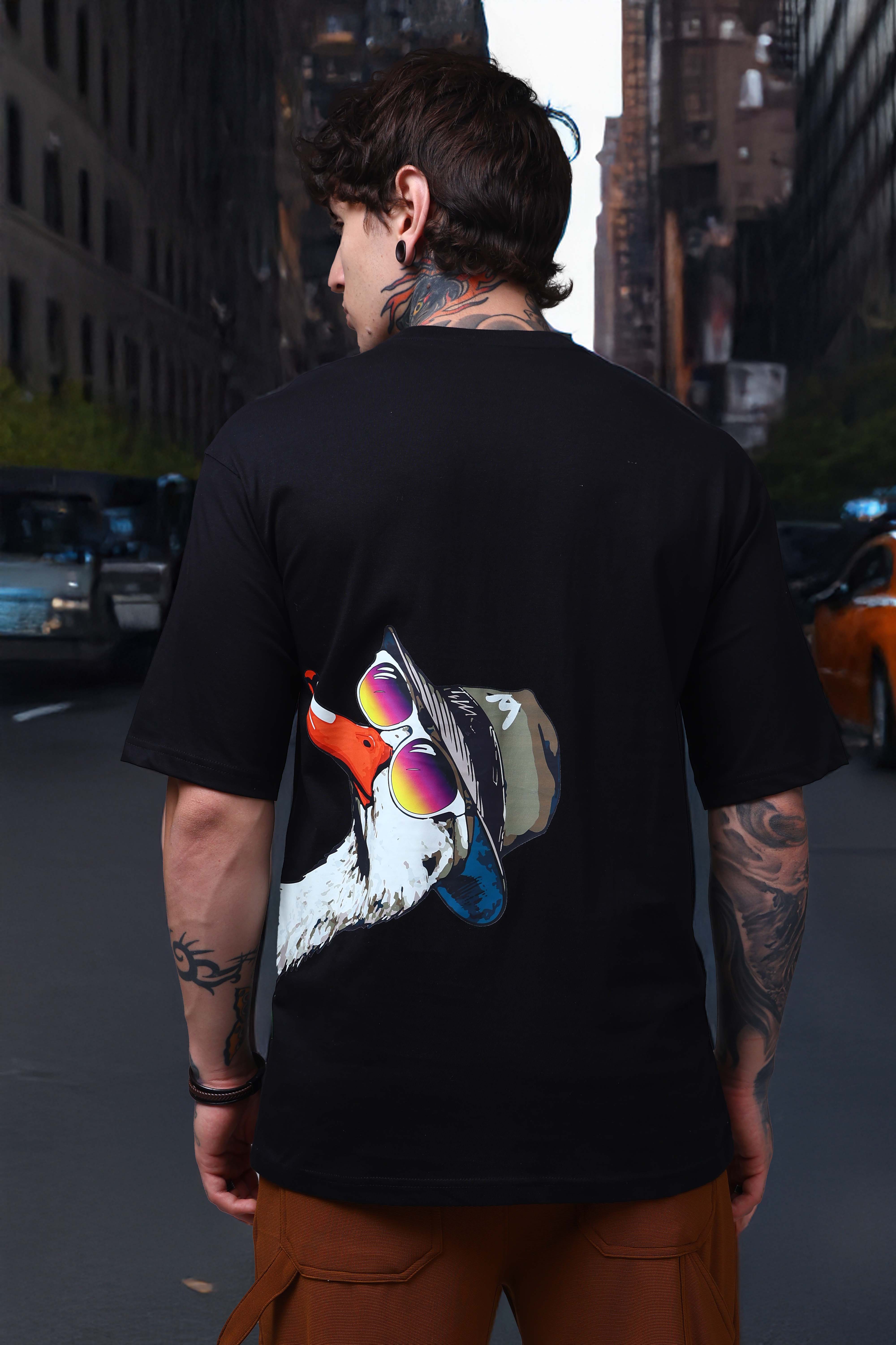 Men's Oversized Backprint Black Tshirt