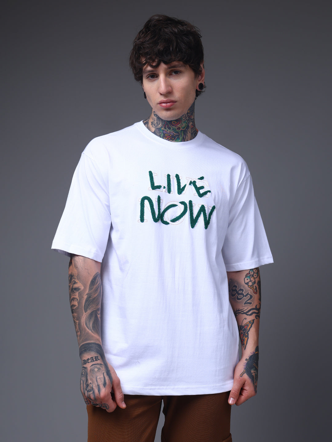 Men's Oversized Embroided Print White Tshirt