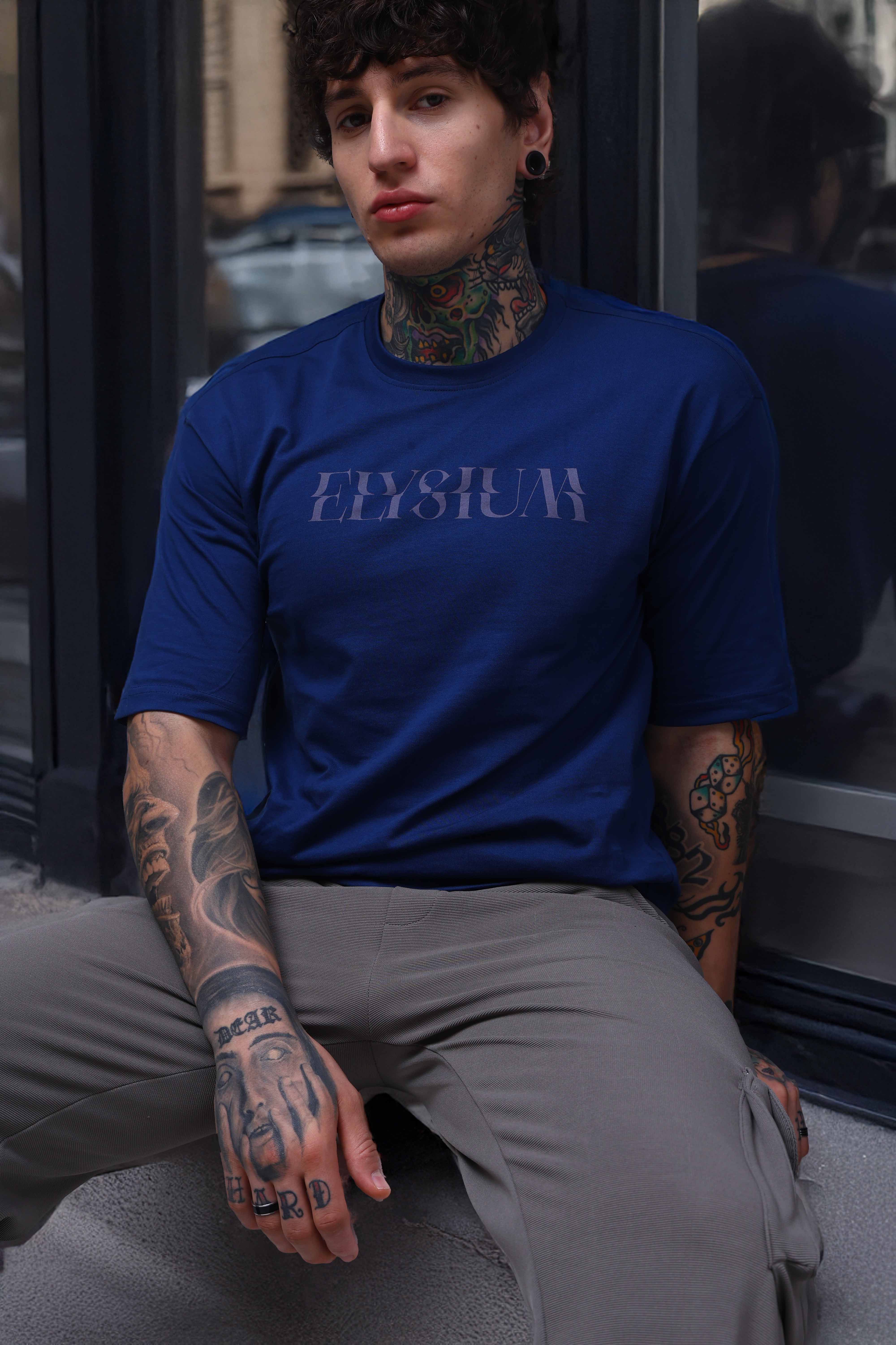 Men's Oversized Backprint Blue Tshirt