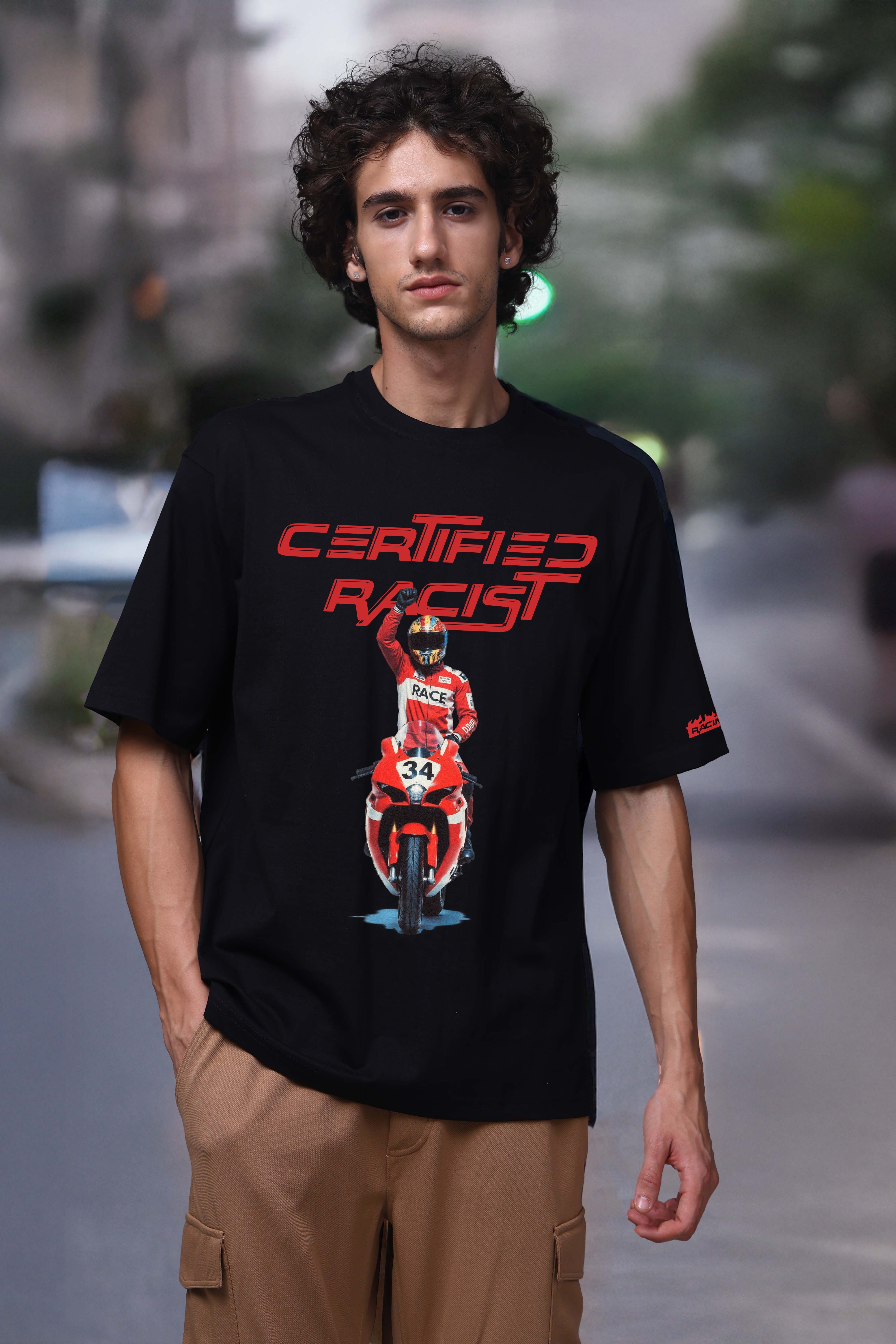 Men Black Oversized Graphic Print Cotton T-Shirt