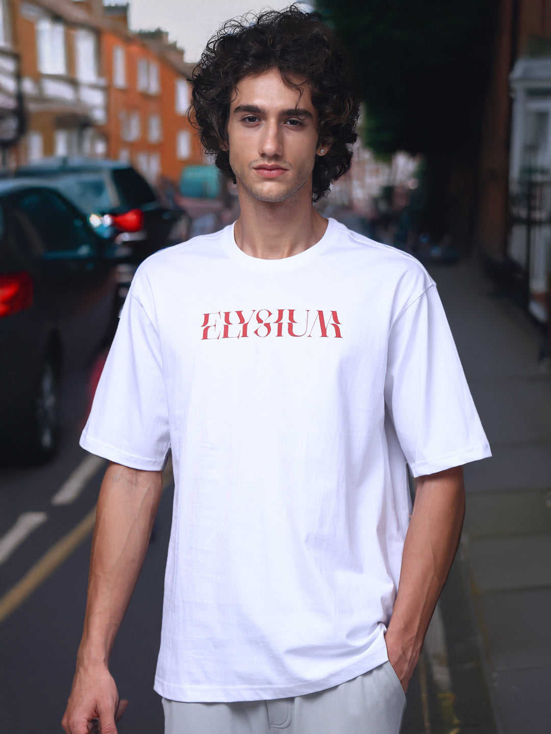 Men's Oversized Backprint White Tshirt