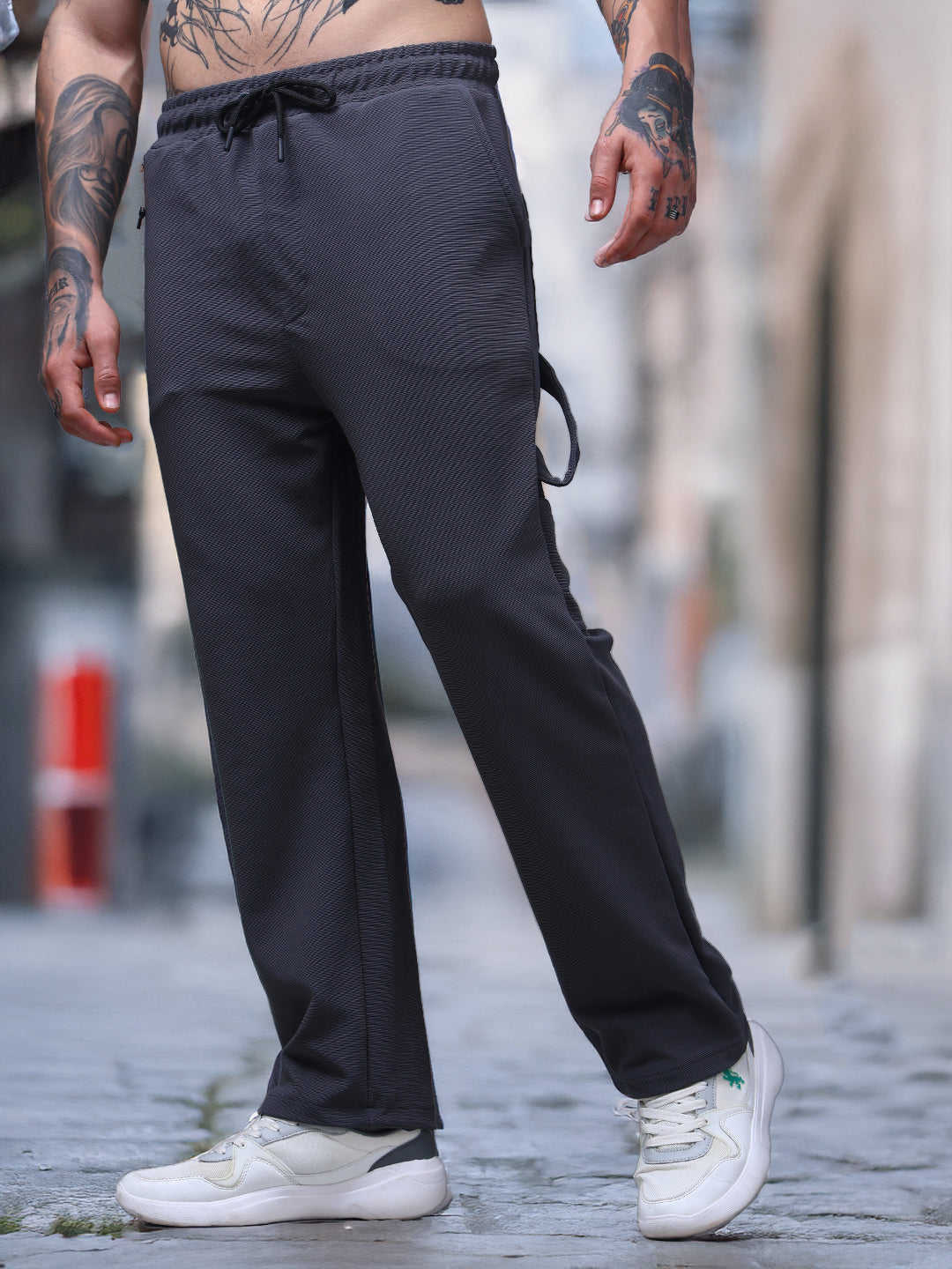 Men's Solid Dark Grey Carpenter Pants