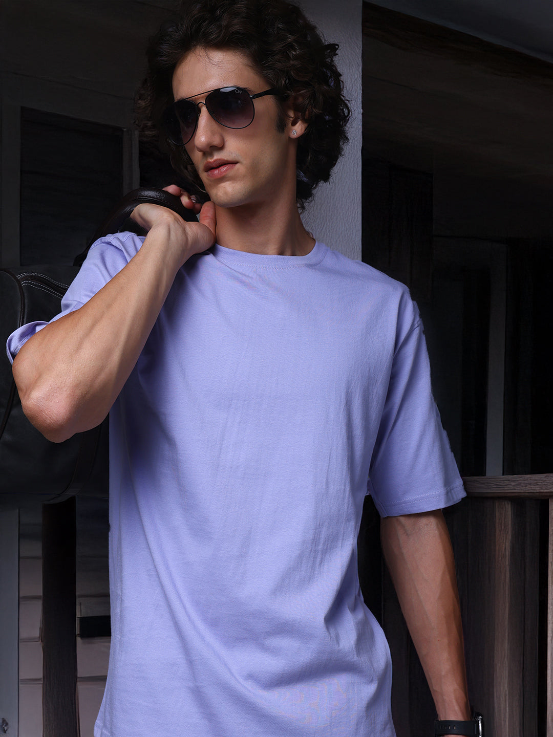 Men's Oversized Solid Lilac Tshirt