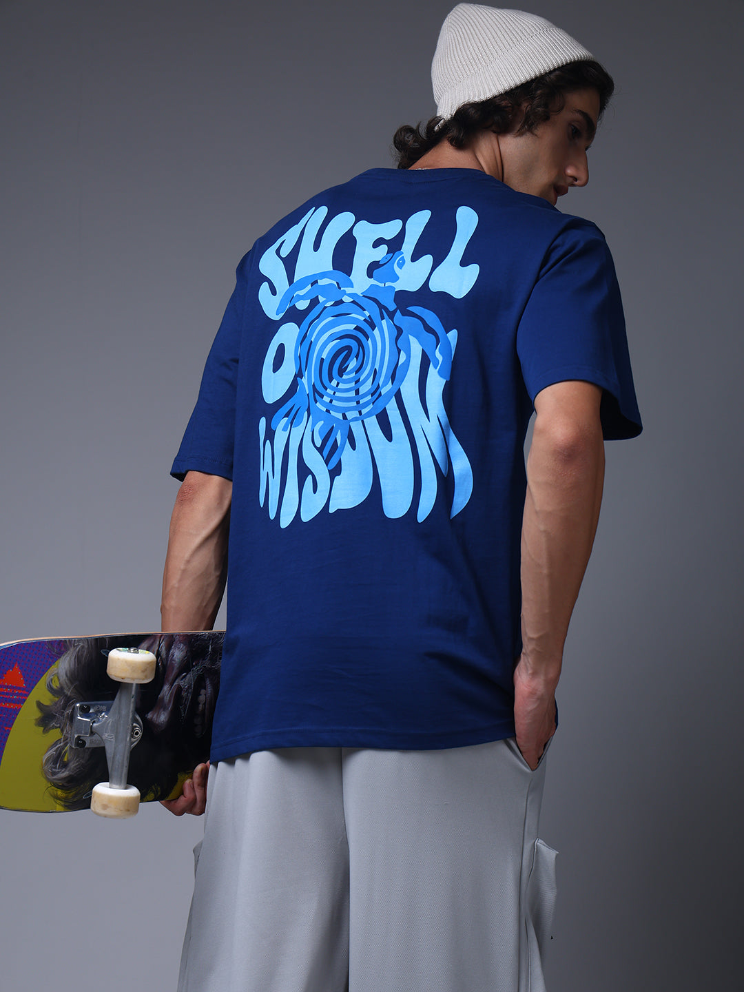 Men's Oversized Backprint Blue Tshirt