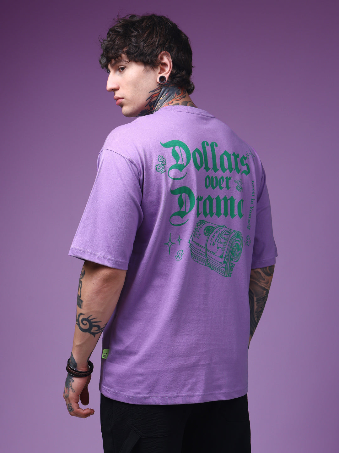 Men's Oversized Backprint Lavender Tshirt