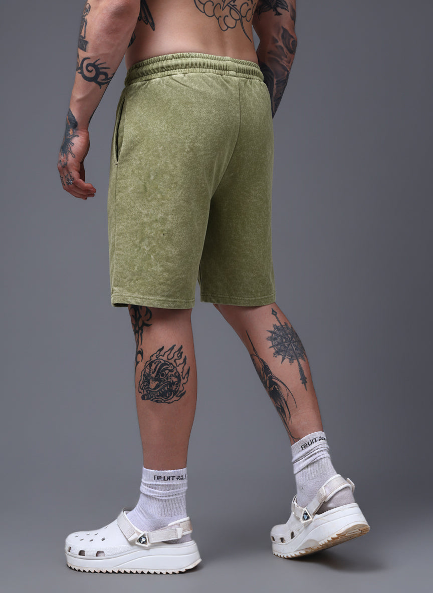 Men's Acidwashed Olive Shorts