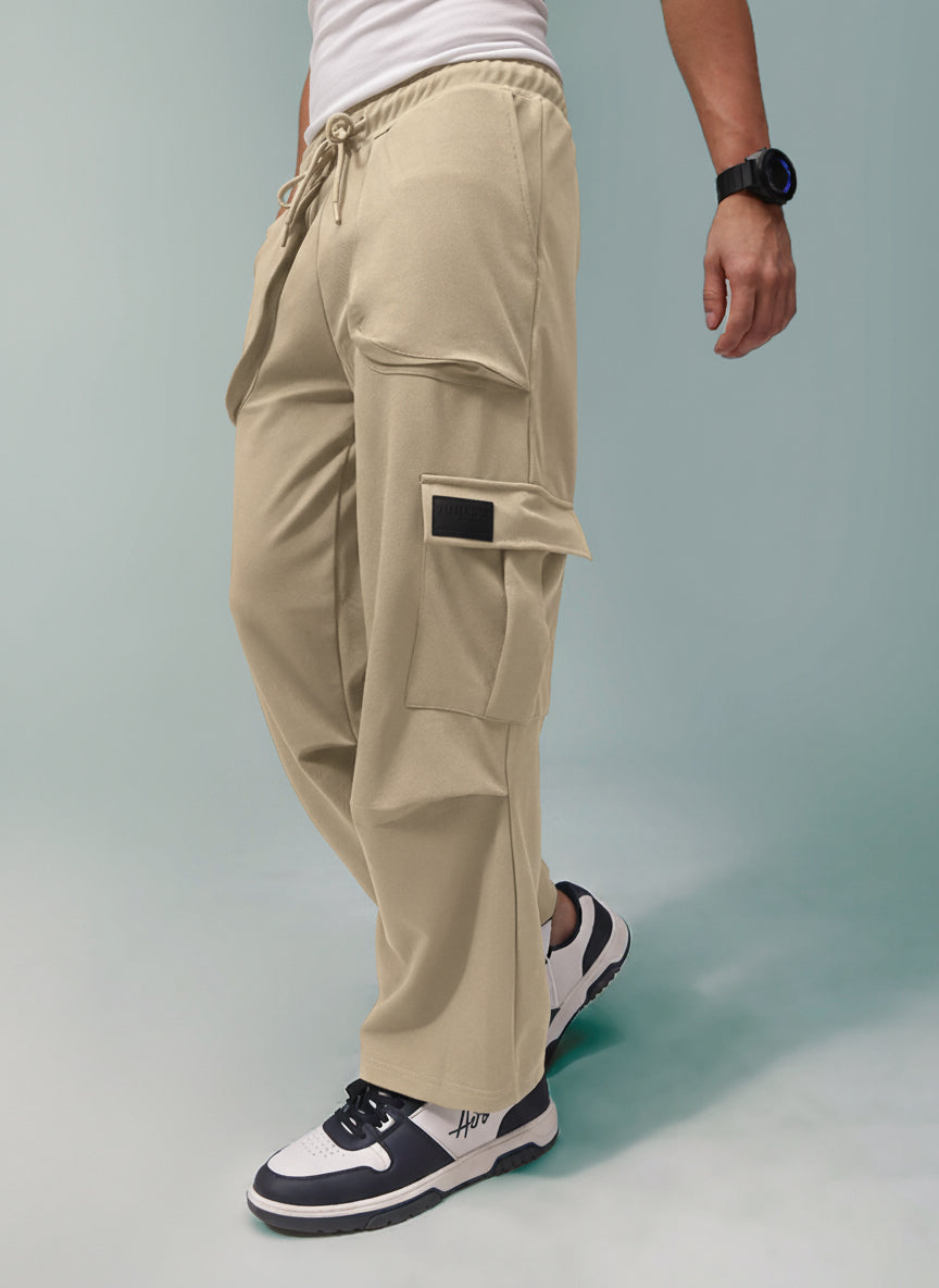 Mens Loose Fit Beige Trackpant