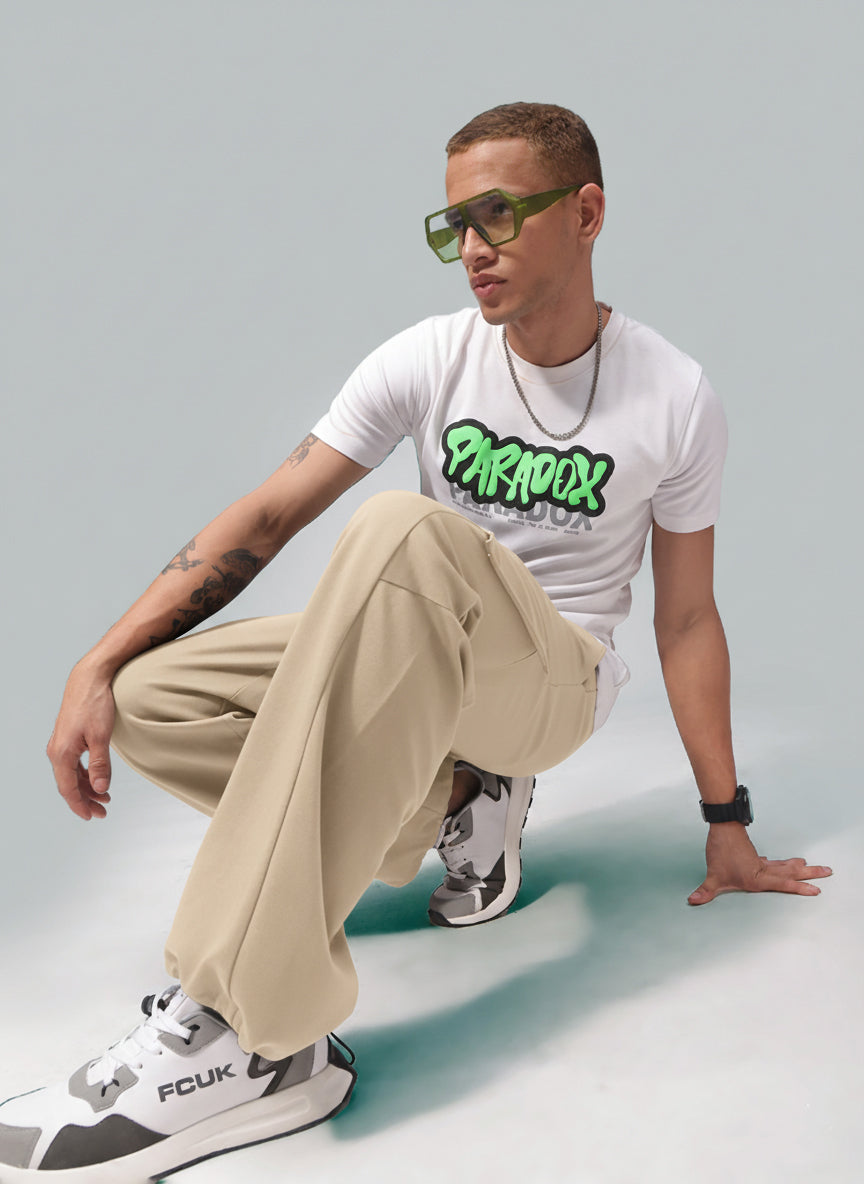 Mens Loose Fit Beige Trackpant