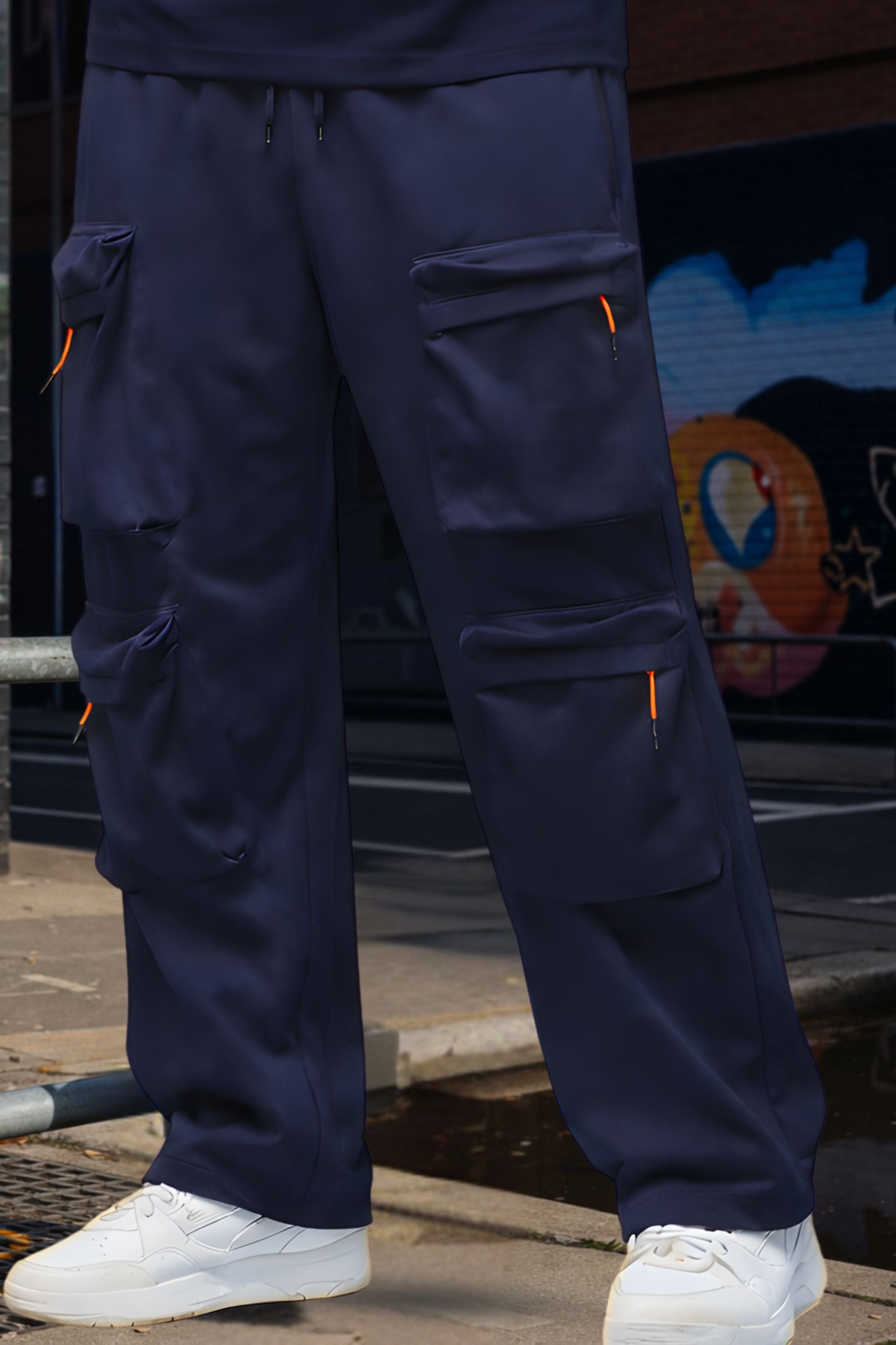Men Navy Blue T-Shirt with Cargo Pants Co-Ord Set