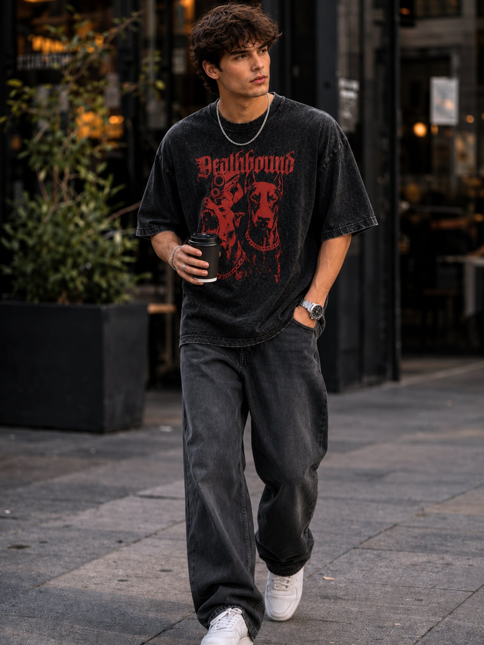 Men's Acid washed Printed T-shirt
