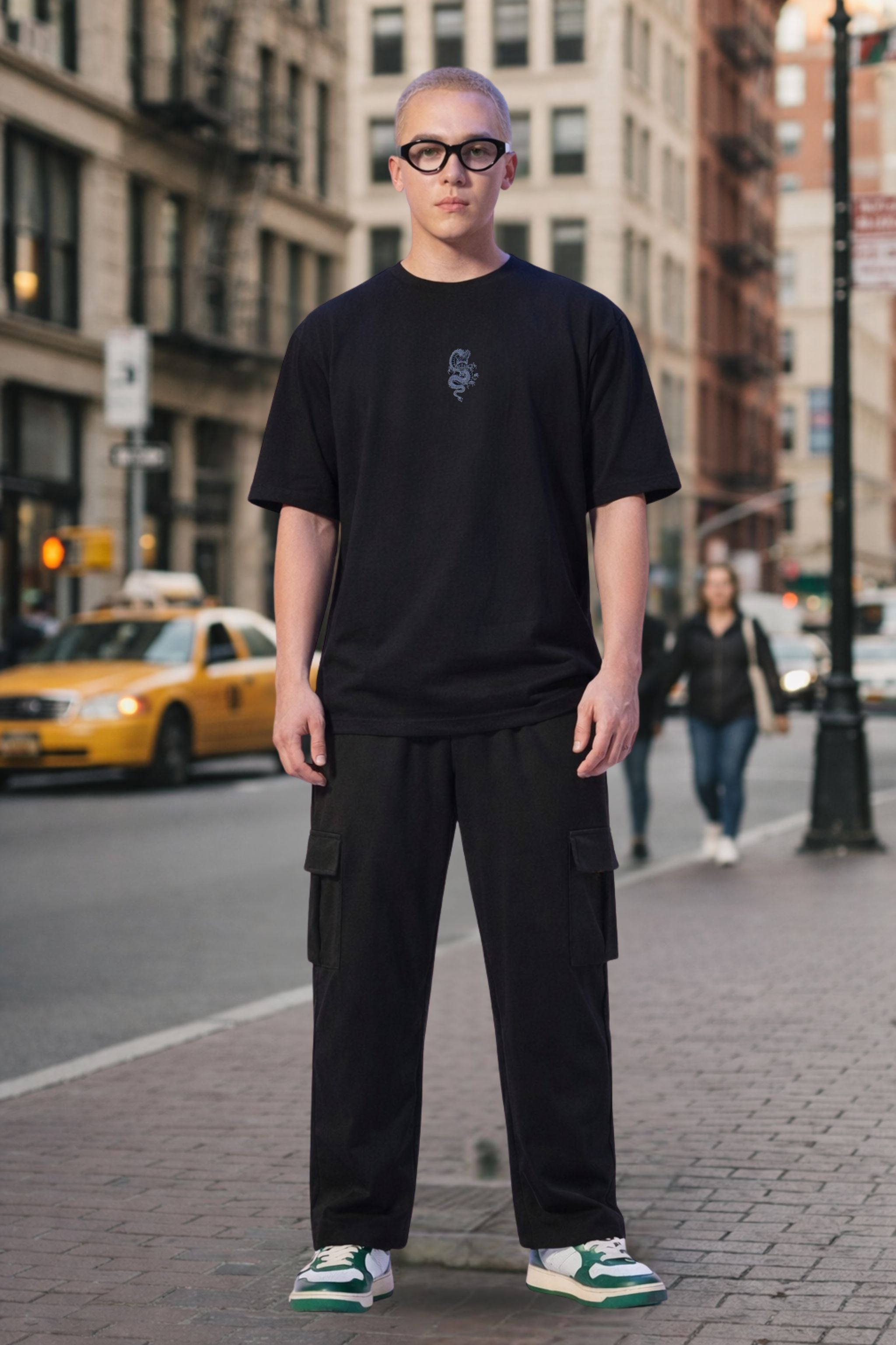 Men Black Oversized T-Shirt & Cargo Pants Co-Ord Set