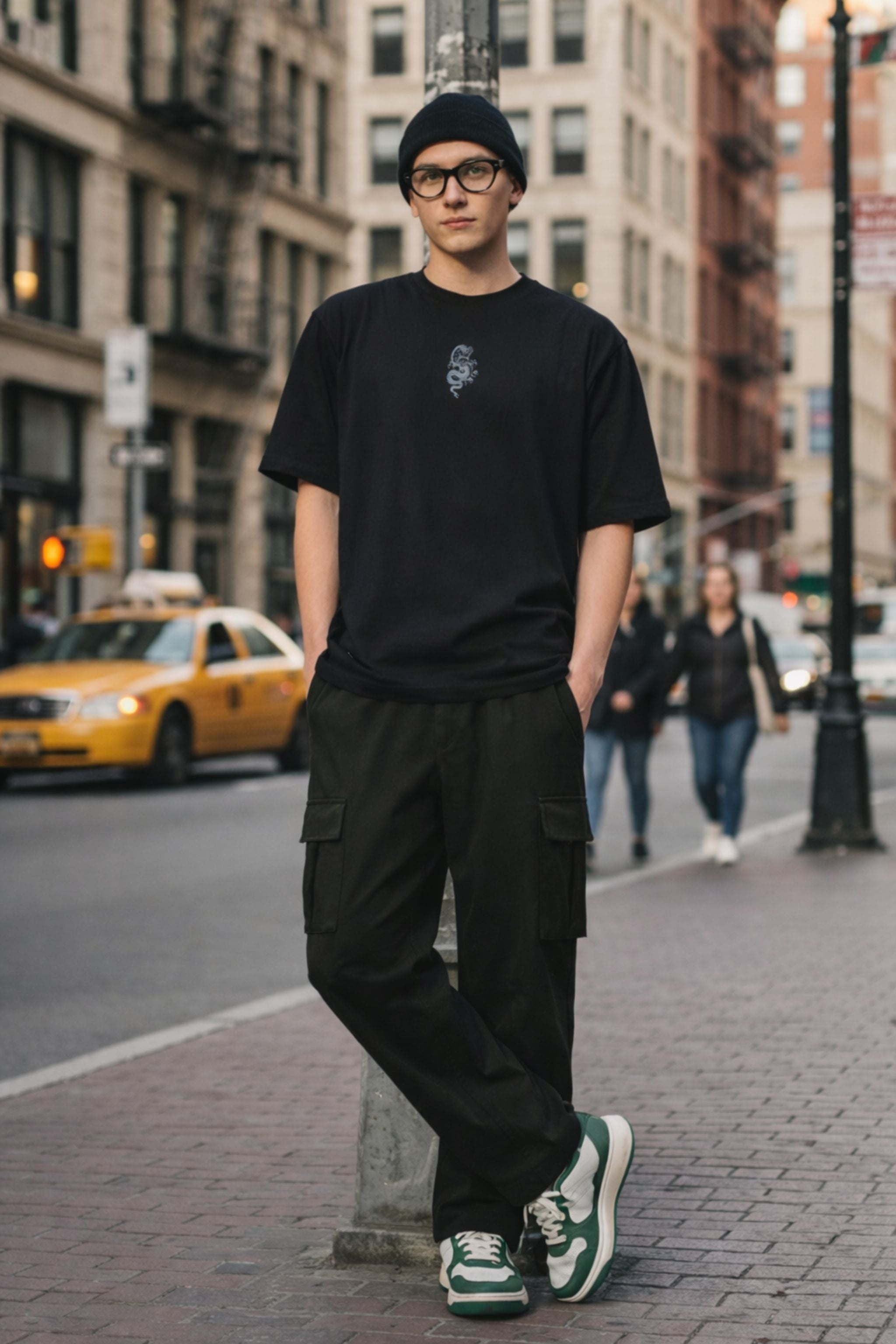 Men Black Oversized T-Shirt & Cargo Pants Co-Ord Set