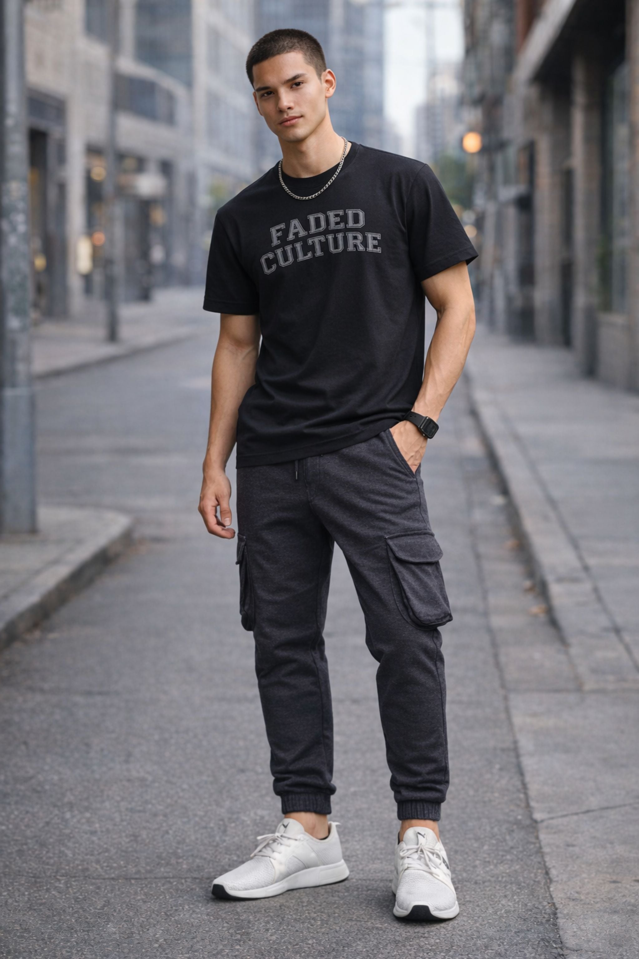 Men Black Printed T-Shirt & Cargo Jogger Co-Ord Set