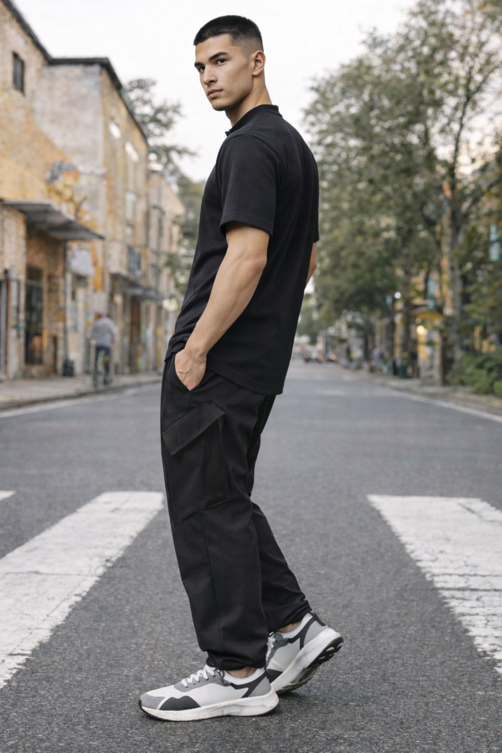 Men Black Henley T-Shirt & Cargo Jogger Co-Ord Set
