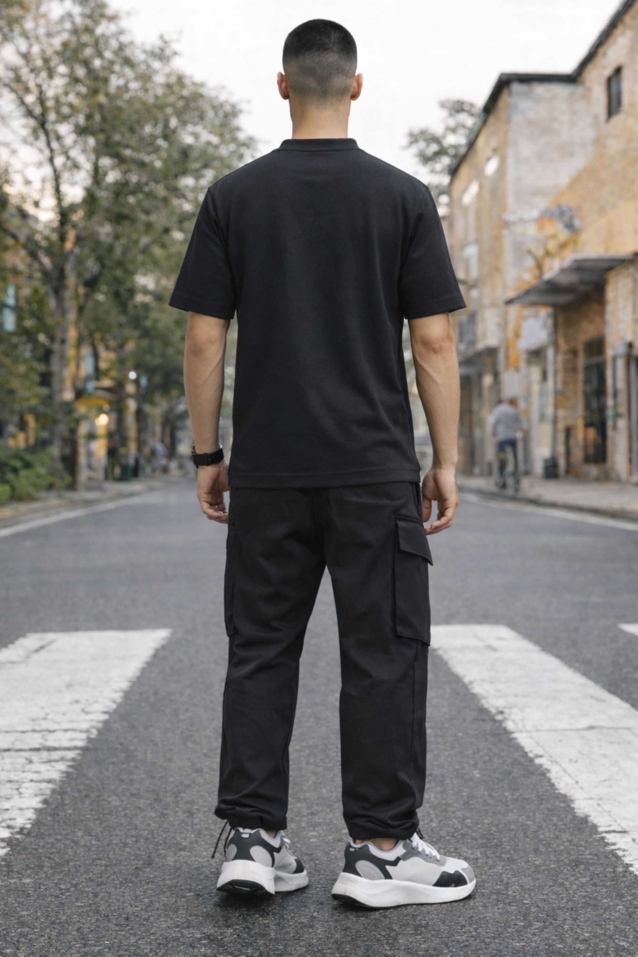 Men Black Henley T-Shirt & Cargo Jogger Co-Ord Set