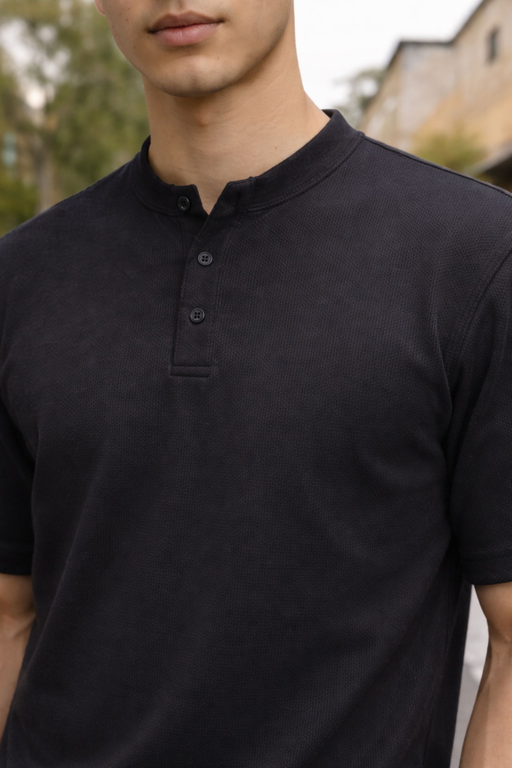 Men Black Henley T-Shirt & Cargo Jogger Co-Ord Set