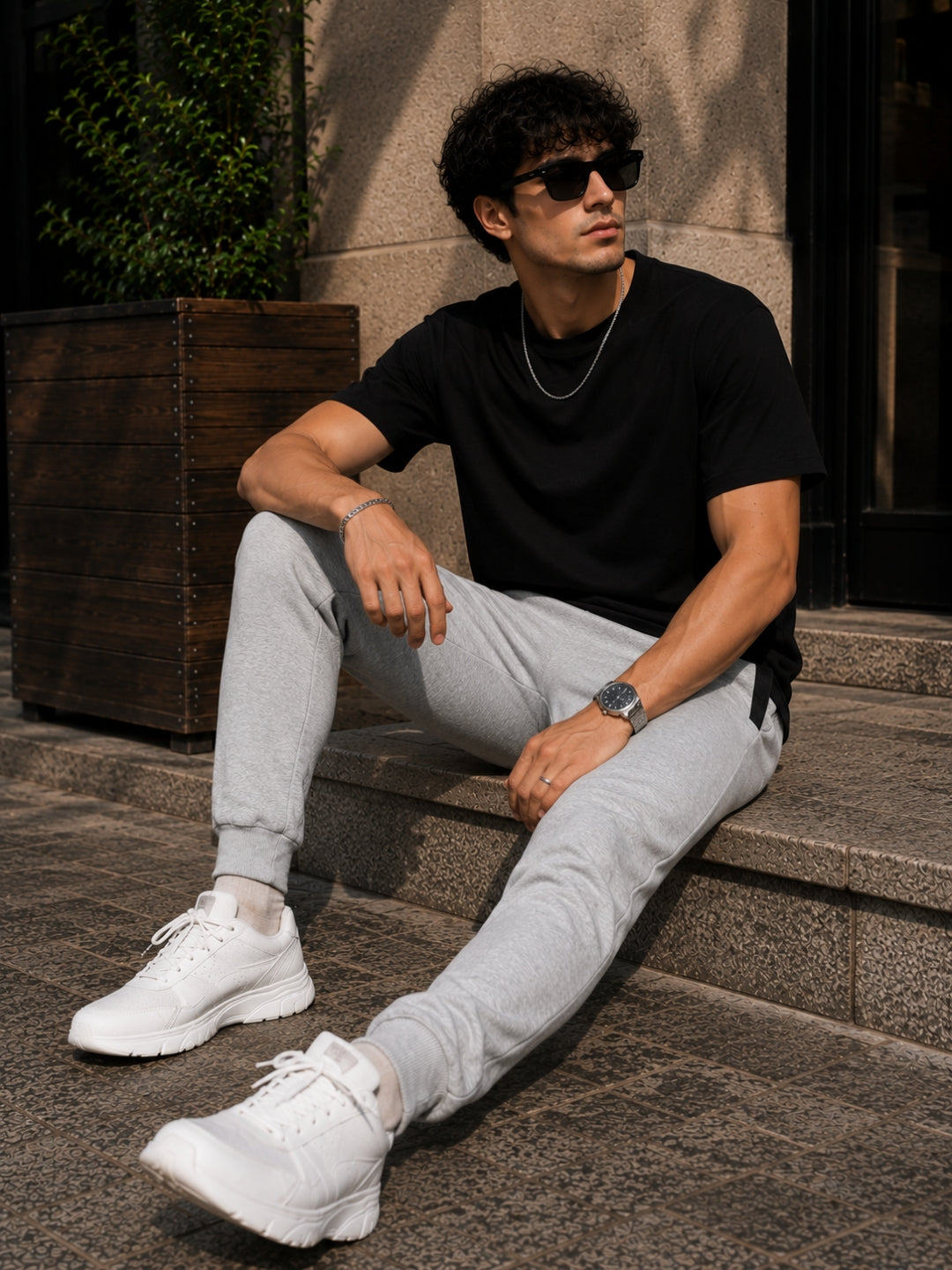 Men's Solid Grey Melange Regular Fit Joggers