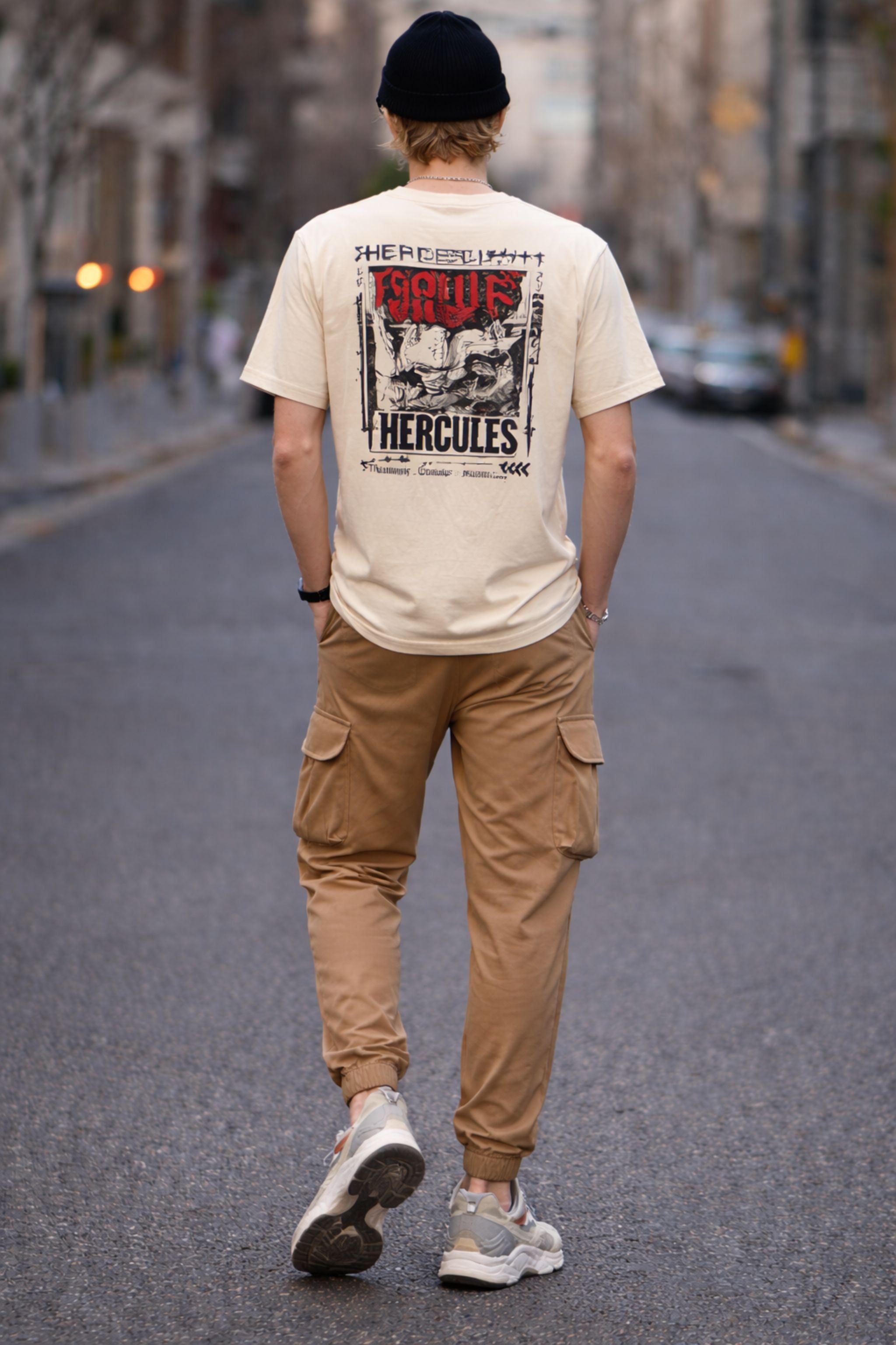 Men Beige Graphic T-Shirt & Cargo Jogger Co-Ord Set