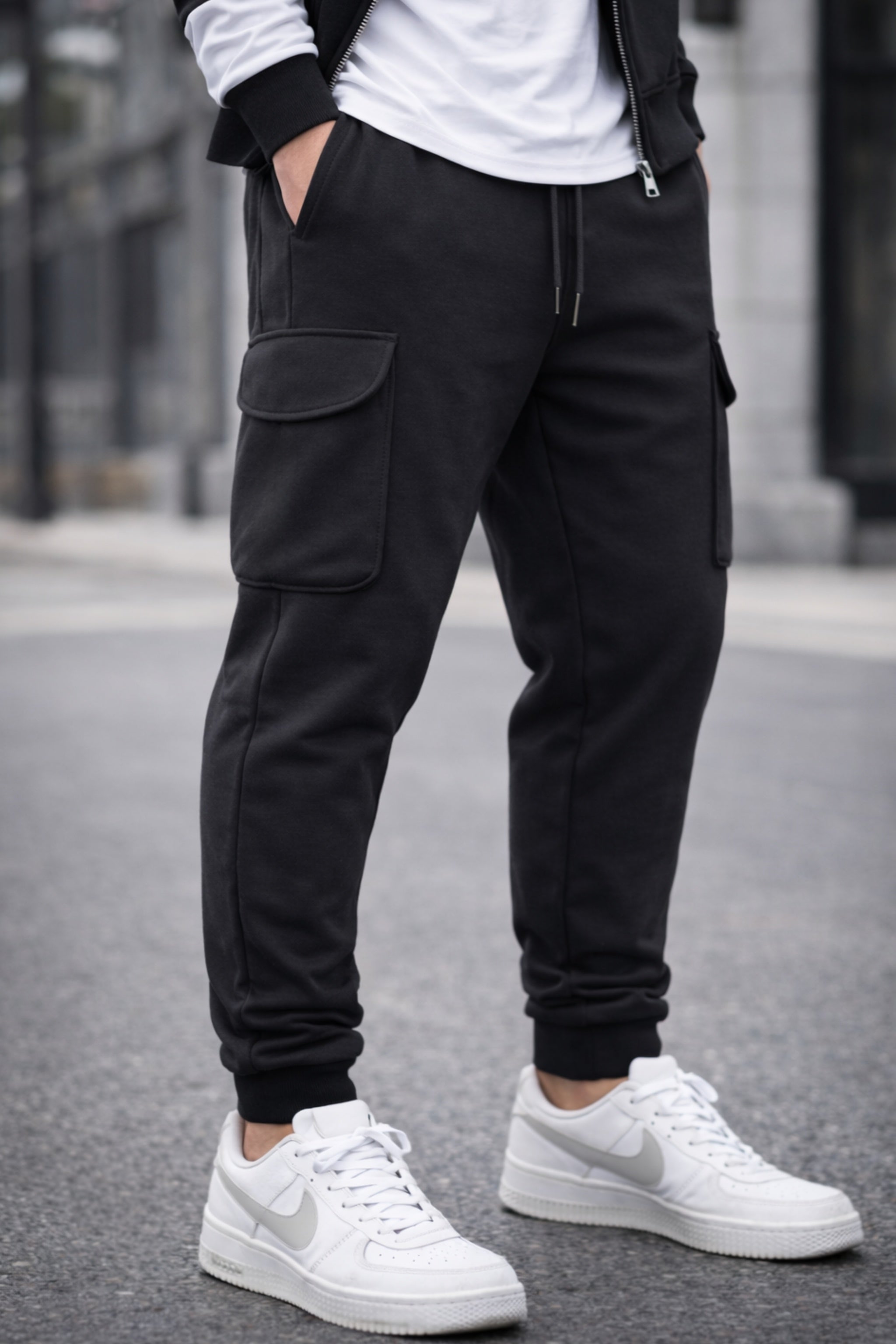 Men's Black Cargo Joggers