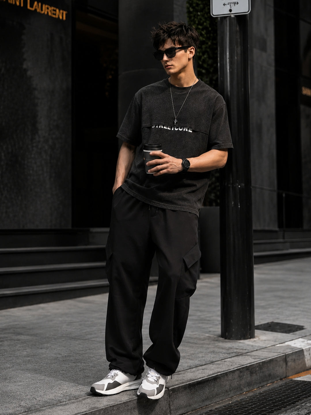 Men's Acid Wash Oversized T-Shirt & Cargo Loose fit Track Pant Streetwear Co-ord Set