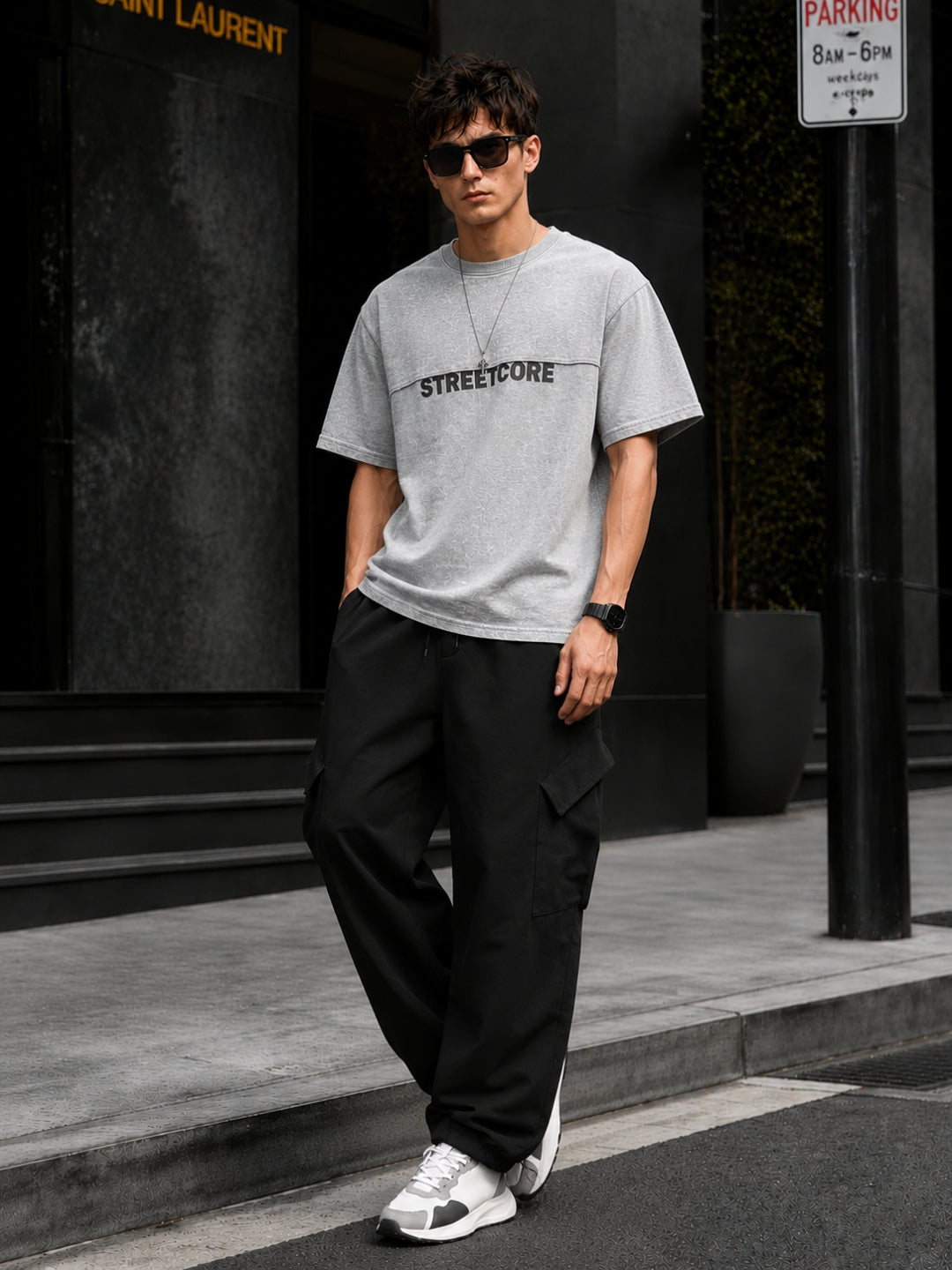 Men's Acid Wash Oversized T-Shirt & Cargo Loose fit Track Pant Streetwear Co-ord Set