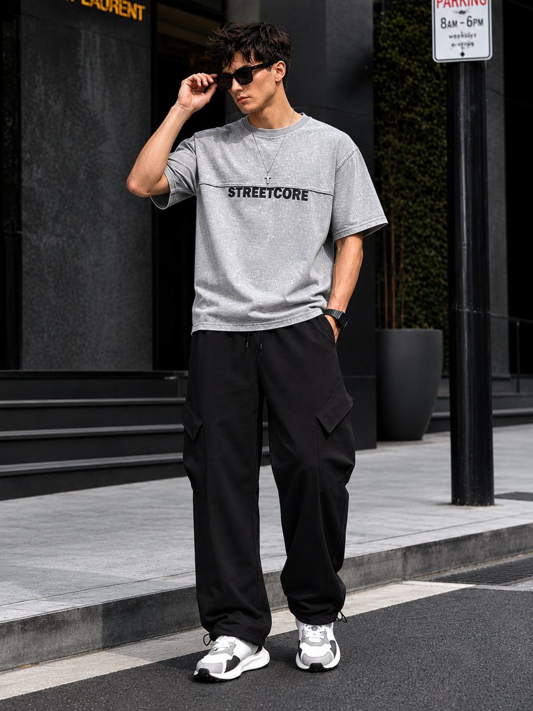 Men's Acid Wash Oversized T-Shirt & Cargo Loose fit Track Pant Streetwear Co-ord Set