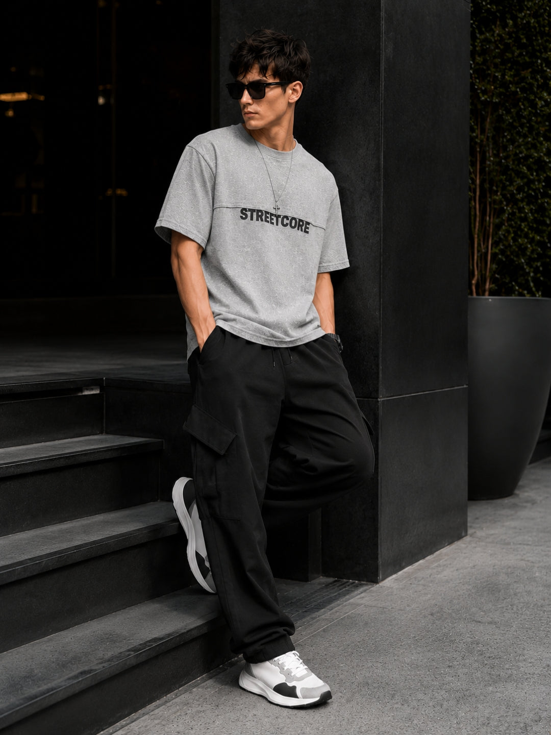 Men's Acid Wash Oversized T-Shirt & Cargo Loose fit Track Pant Streetwear Co-ord Set