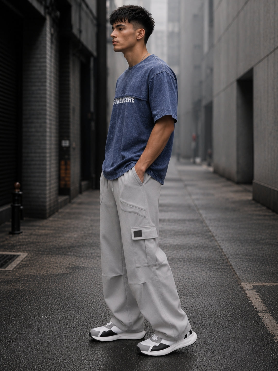 Men's Acid Wash Oversized T-Shirt & Cargo Loose fit Track Pant Streetwear Co-ord Set