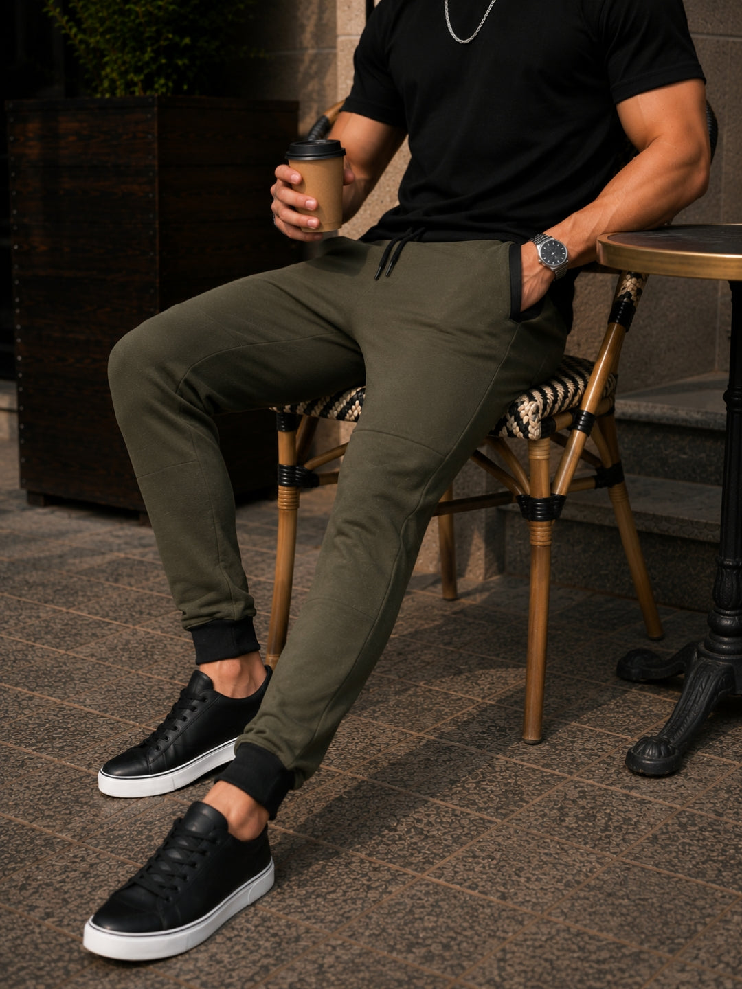 Men's Solid Olive Regular Fit Joggers