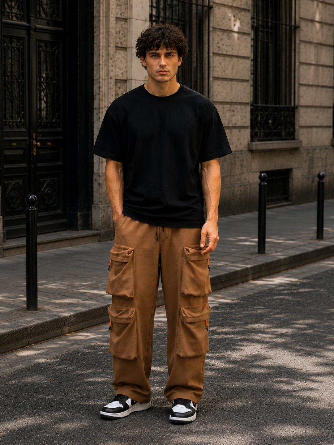 Men's Solid Oversized T-Shirt & Cargo Loose fit Track Pant Streetwear Co-ord Set