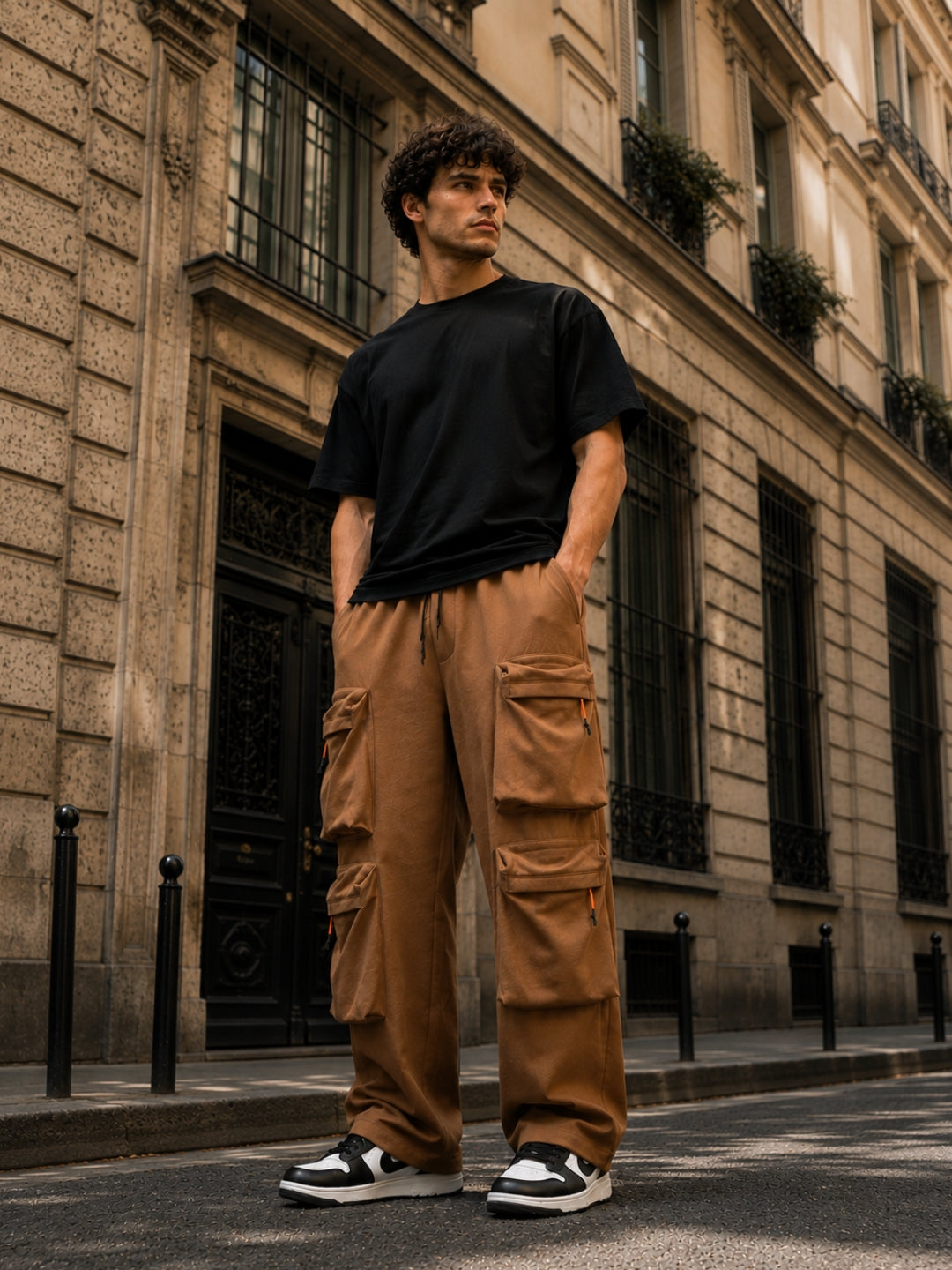 Men's Solid Oversized T-Shirt & Cargo Loose fit Track Pant Streetwear Co-ord Set