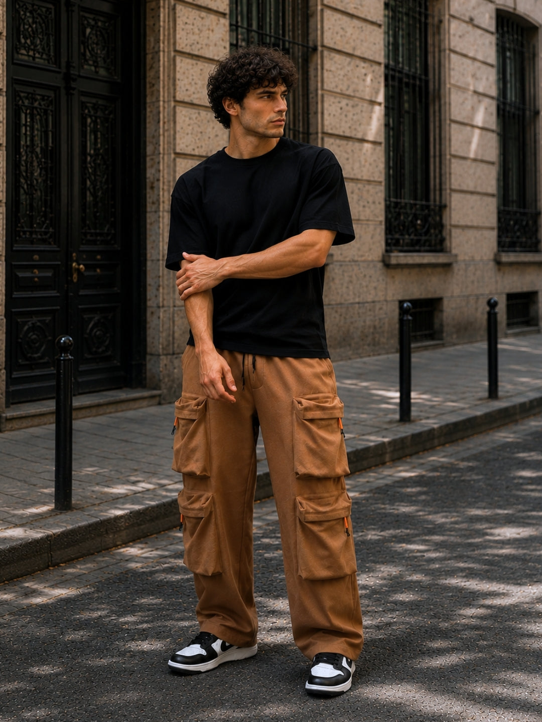 Men's Solid Oversized T-Shirt & Cargo Loose fit Track Pant Streetwear Co-ord Set