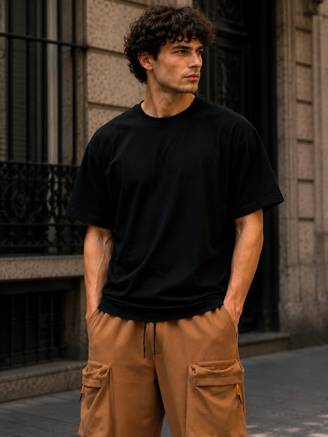 Men's Solid Oversized T-Shirt & Cargo Loose fit Track Pant Streetwear Co-ord Set