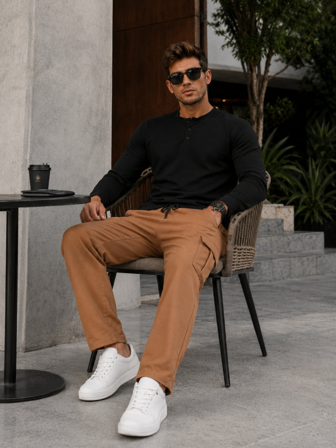 Men's Solid Full sleeve T-Shirt & Cargo Loose fit Track Pant Streetwear Co-ord Set
