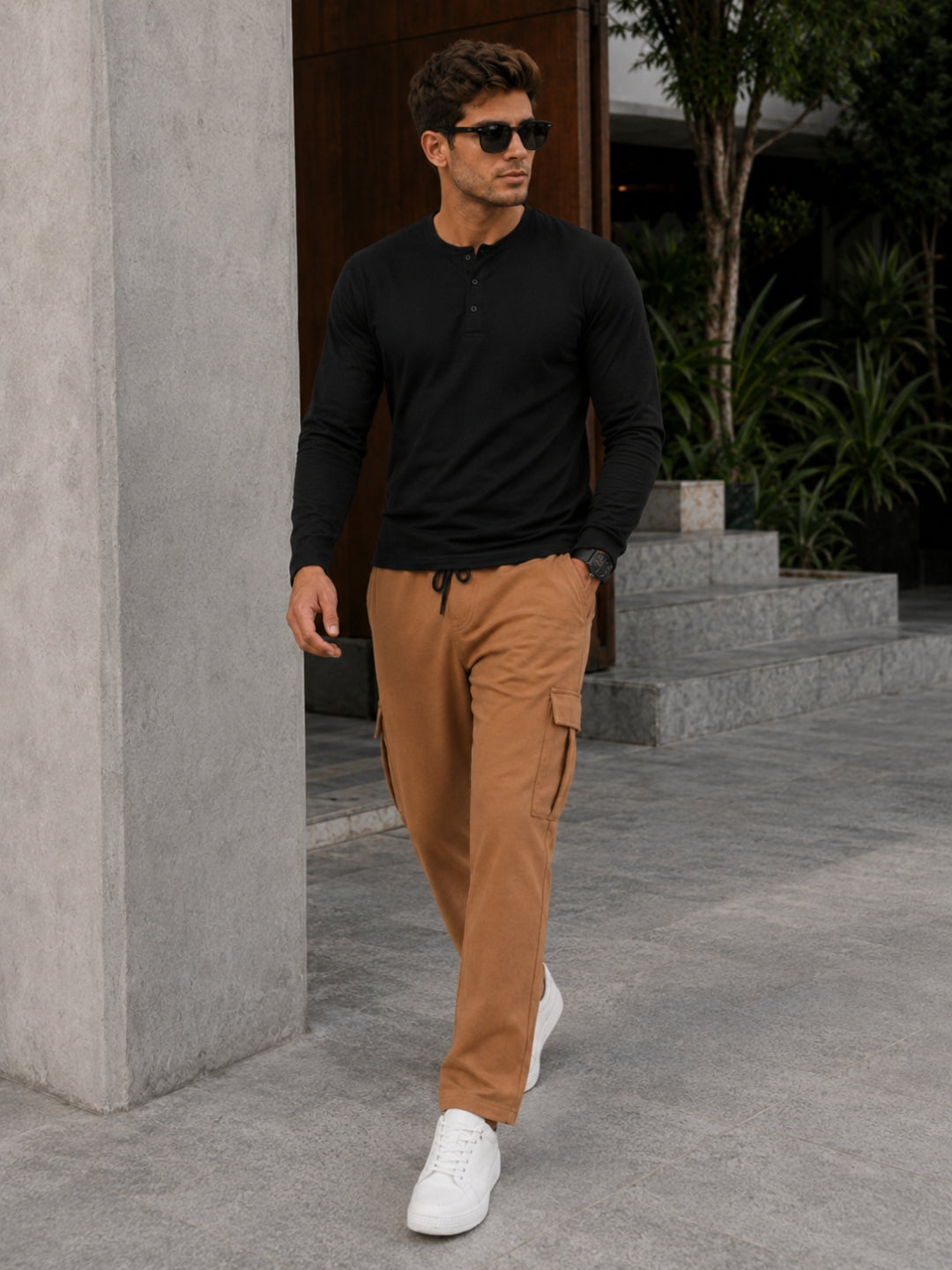 Men's Solid Full sleeve T-Shirt & Cargo Loose fit Track Pant Streetwear Co-ord Set